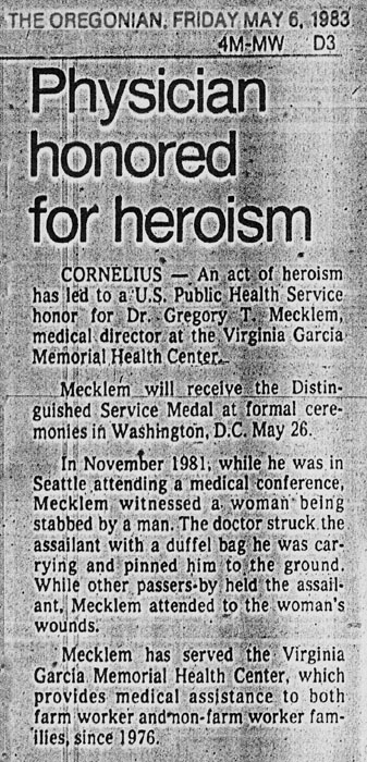 In 1983, Greg intervened in a stabbing...